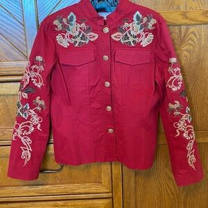 Ann Trinity Red Embroidered Utility Jacket